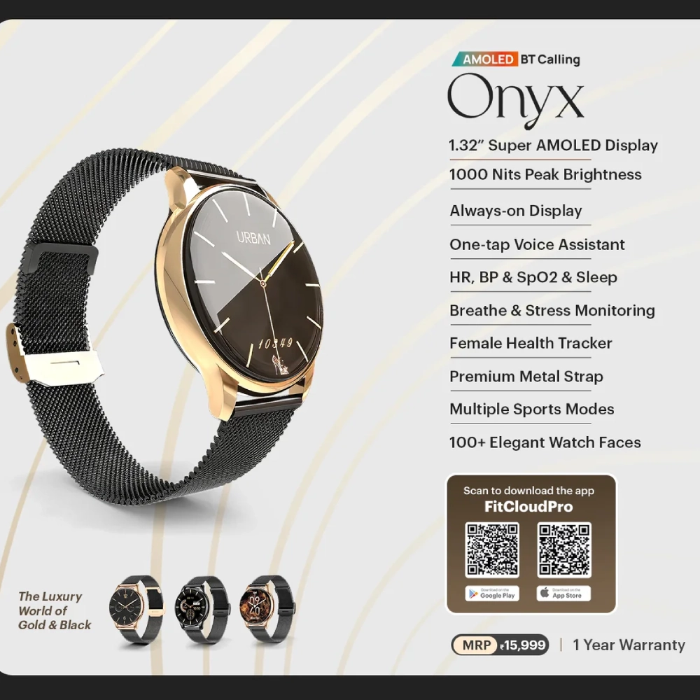 Urban Smart Watch 1.8"  Amoled with BT Calling Onyx Gold view 4